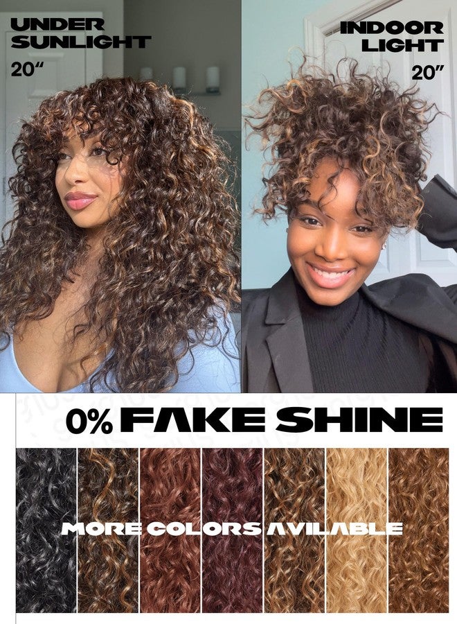 GORGIUS Veralux Blend Human Hair Highlight Brown Curly Wig with Bangs Glueless Synthetic Bang Wigs with Realistic Scalp Put On ang Go Beginner Friendly 20 Inch - Image 4